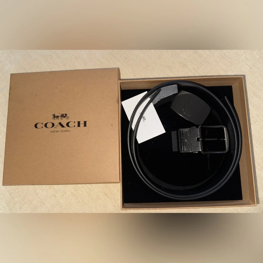 COACH Signature Canvas Belt in Tan and Black